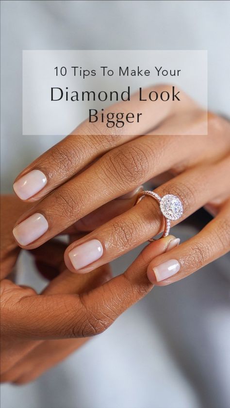 On the blog - 10 Tips To Make Your Diamond Look Bigger. 💍 #brilliantearth #engagement #engagementrings #diamond #diamondring #rings #blog #tips #engagementringtrends #wedding #weddingring #rounddiamond #halo #finejewelry Small Diamond Engagement Rings, Ring Upgrade, Big Engagement Rings, Round Solitaire Engagement Ring, Three Stone Diamond Ring, Trending Engagement Rings, Diamond Size Chart, Round Engagement Rings, Wedding Rings Solitaire