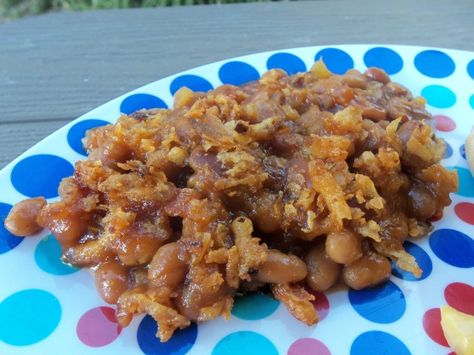 Best Baked Beans Ever, The Best Baked Beans, Best Baked Beans, Paula Deen Recipes, Baked Bean Recipes, French Fried Onions, Vegetarian Side Dishes, Paula Deen, Salad Bar