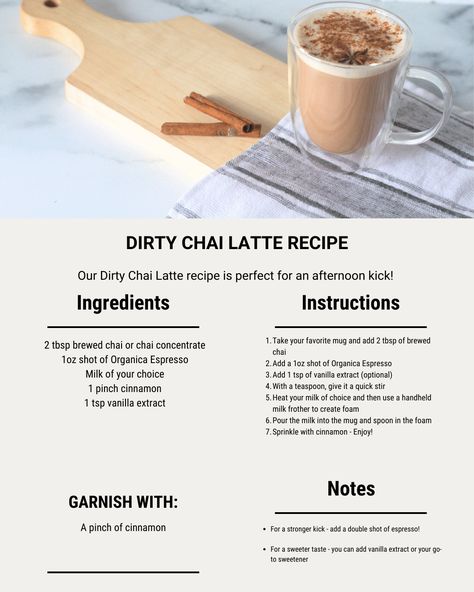 The steps to make Zavida's Dirty Chai Latte recipe Best Chai Tea Latte Recipe, Dirty Chai Latte Recipe, Chia Tea Latte Recipe, Iced Chai Latte Recipe, Dirty Chai Latte, Chai Tea Latte Starbucks, Chai Tea Latte Recipe, Espresso Drink, Chai Latte Recipe