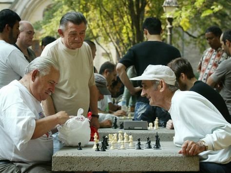 Outdoor chess would be in the daytime. Near Venice Beach. Outdoor Chess, Pocket Park, Chess Players, Everyday People, Color Meanings, City Park, Chess Game, Color Psychology, Roof Garden