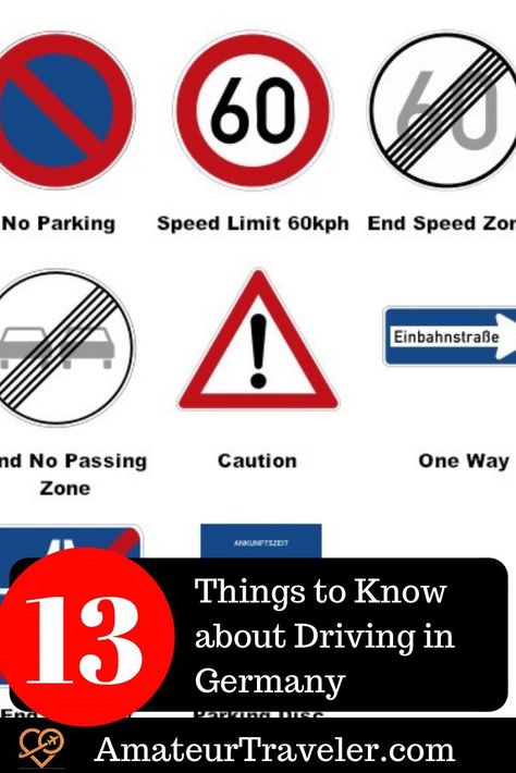 Driving in Germany as a Tourist - 13 Things to Know | International Driving Permit | German Road Signs | German speed limits #travel #trip #vacation #germany #car #auto #driving #autobahn #tips Driving In Germany, German Road Signs, Car Driving Video, Traffic Symbols, Driving Signs, European Trips, Driving Rules, Driving Video, Drivers Permit