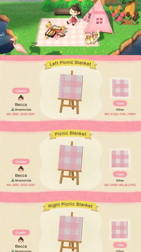 Animal Crossing New Horizons Pattern Custom Design Ideas Code Blanket Usland #ACNH #AnimalCrossingNewHorizons Custom Pattern Animal Crossing, Animal Crossing Paths Designs, Animal Crossing Cute Custom Designs, Pink Acnh Path Codes, Animal Crossing Picnic Blanket Design Code, Animal Crossing Custom Design Tutorial, Animal Crossing Design Codes Mo, Custom Design Codes Acnh, Animal Crossing Rug Design Grid