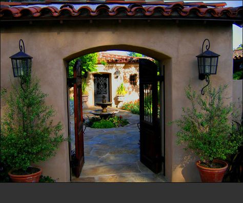 Montecito home designer specializing in Spanish, Hacienda and Old world home interiors, exterior and landscape design Hacienda Courtyard, Santa Barbara Style Homes, Old World Home, Hacienda Homes, Mediterranean Exterior, Santa Barbara Style, Spanish Hacienda, Spanish Bungalow, Mexican Hacienda