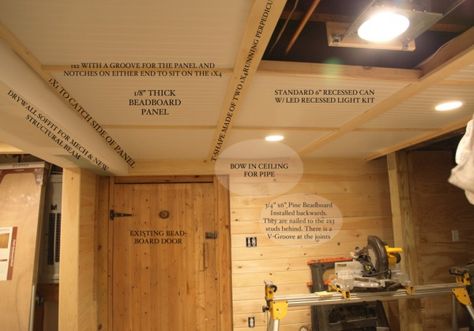 removable beadboard ceiling panels in basement Basement Ceiling Insulation, Basement Ceiling Ideas Cheap, Basement Ceiling Painted, Ceiling Tiles Basement, Basement Ceiling Options, Ceiling Options, Basement Inspiration, Mdf Panel, Diy Basement