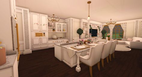 Bloxburg Kitchen Ideas Coquette, Coquette Bloxburg House Kitchen, Bloxburg Elegant Kitchen, Coquette Exterior Bloxburg, Bloxburg Castle Kitchen Ideas, Bloxburg Mansion Kitchen Ideas, Coquette Bloxburg Interior, Elegant Mansion Bloxburg, Bloxburg House Ideas Old Money