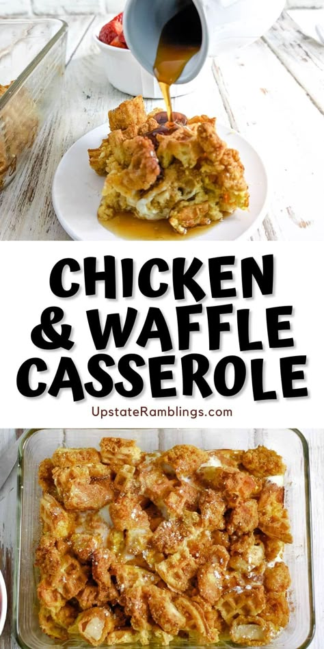 Chicken And Waffle Casserole, Waffle Casserole, Sausage Breakfast Casserole, Easy Breakfast Casserole Recipes, Brunch Casserole, Breakfast Casserole Sausage, Breakfast Casseroles, Chicken And Waffles, Christmas Brunch