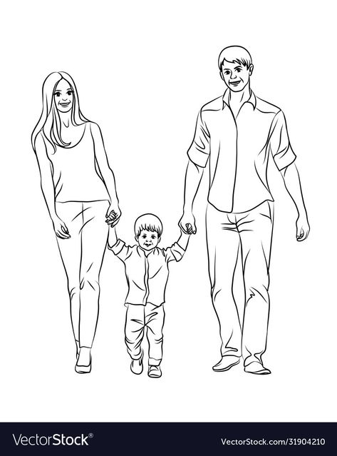 Family Sketch Simple, Family Drawing Sketch Easy, Parents Drawing, Family Drawing Sketch, Family Outline Drawing, Family Pencil Drawing, Perfect Family Drawing, Family Line Art, Happy Family Drawing Sketch