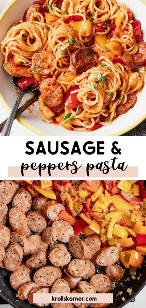 Italian Sausage And Peppers Pasta, Sausage And Pepper Pasta, Peppers Pasta, Sausage And Peppers Pasta, Italian Sausage And Peppers, Red Sauce Recipe, Sausage Peppers And Onions, Sausage Pasta Recipes, Red Sauce Pasta