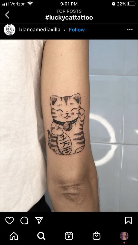 Lucky Cat Tattoo Traditional, Chinese Cat Tattoo, Fortune Cat Tattoo, Lucky Cat Tattoo, See Tattoo, Cow Tattoo, Hello Kitty Tattoos, Angel Tattoo Designs, Small Hand Tattoos