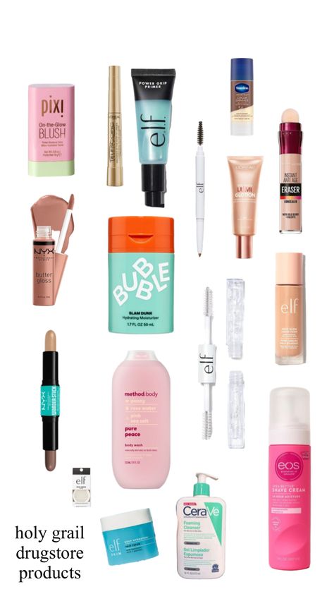 2023 Beauty Products, Natural Makeup Drugstore, Good Drugstore Skincare, Drugstore Skincare Routine, Drugstore Makeup Products, Makeup Drugstore, Drugstore Products, Makeup Bag Essentials, Best Drugstore Makeup