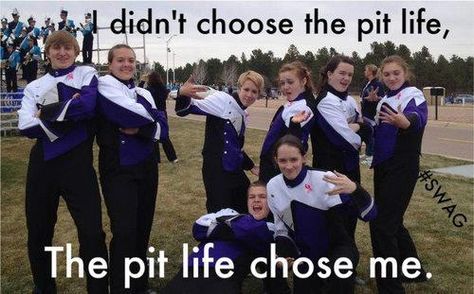 Even though I'm not in pit.. It's still pretty great Front Ensemble Marching Band, Percussion Aesthetic, Color Guard Funny, Front Ensemble, Orchestra Humor, Marching Band Quotes, Musician Aesthetic, Marching Band Jokes, Marching Band Mom