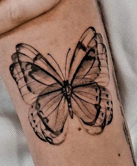 Minimal Tattoo Sleeve Woman, Subtle Neck Tattoos Women, Brain Butterfly Tattoo, Flapping Butterfly Tattoo, Mystical Butterfly Tattoo, Butterfly Tattoo Upper Arm, Butterfly Tattoo With Words, Colored Butterfly Tattoo, Butterfly Effect Tattoo