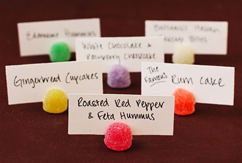 We love this idea — create colorful Gumdrop Placeholders for your winter party displays. Your party and dinner guests will appreciate the labels... and it will only cost you a few dollars to make! Wreck It Ralph Party, Jelly Tots, Place Holders, Gimme Some Oven, Candyland Party, Gum Drops, Cheap Sunglasses, Wreck It Ralph, Party Entertainment