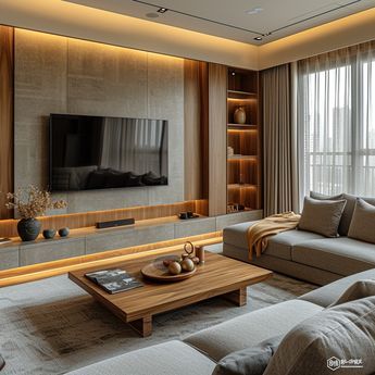 Tv Wall Design With Lights, Floting Tv Unit, Rustic Wall Tv, Tv Unit Design Modern Indian, Tv Cabinet Wall Design, Floating Tv Cabinet, Floating Tv Unit, Modern Tv Room, Tv Unit Furniture Design