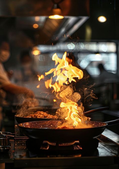 Chef is cooking on the stove flame food cookware. | free image by rawpixel.com / Pinn Chef Wallpaper Cooking, Chef Cooking Photography, Chef Background, Mongolian Bbq, Thai Food Photography, Pf Chang, Cooking Photography, Food Photoshoot, Fire Food