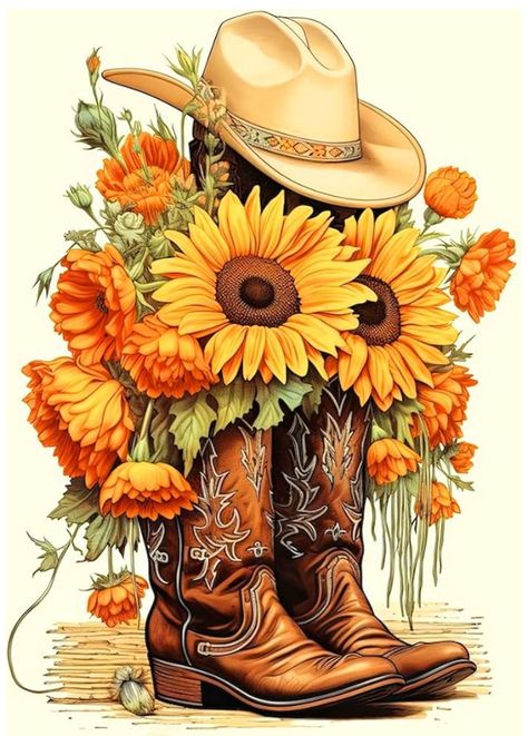 Boots With Sunflowers, Boots Painting, Sunflowers Tattoo, Southern Words, Sunflower Boots, Painting For Adults, Art Kits For Adults, Time And Patience, Diamond Art Kits