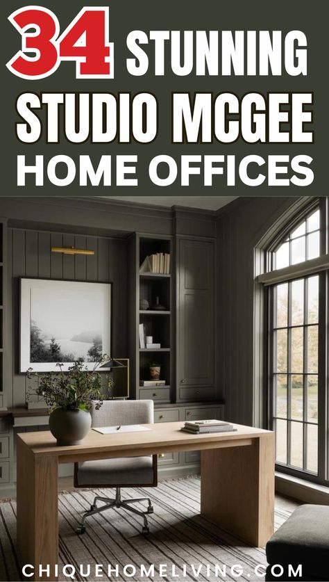 Transform your workspace into a haven of productivity and style with these 34 Stunning Studio McGee Home Office Ideas. Explore the seamless blend of functionality and elegance as you discover inspiring setups, chic decor, and clever organization solutions. Beautiful Study Room, Home Office Interior Design Cozy, Modern Farmhouse Study Office Spaces, Office Moody Design, Men’s Office Space, Office In Front Room Of House, Big Home Office Ideas, Ultimate Home Office, Black And Tan Office Ideas