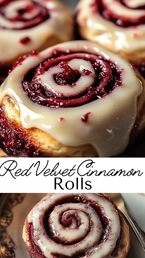 These red velvet cinnamon rolls are the perfect way to enjoy a cozy fall breakfast. With their rich red velvet flavor and gooey cinnamon swirls, they’re a decadent treat for chilly mornings or special occasions. A must-try fall dessert or breakfast! Red Velvet Breakfast, Cinnamon Roll Flavor Ideas, Cinnamon Rolls Packaging, Cinnamon Rolls Casserole, Red Velvet Cinnamon Rolls Recipe, Flavored Cinnamon Rolls, Christmas Morning Cinnamon Rolls, Christmas Cinnamon Rolls, Red Velvet Cinnamon Rolls