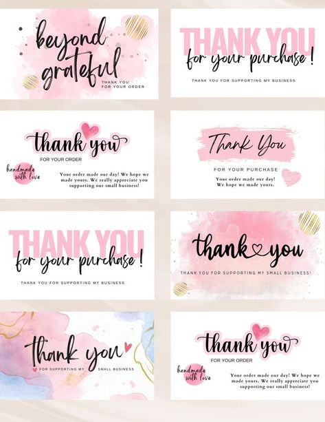 Show your appreciation to your customers with this amazing small business insert thank you card template. It is what you need to add an extra touch to your brand/business. Be able to instantly download & edit this business insert thank you card for your website/shop orders as well as keep your customers coming back!! All our thank you card templates are super easy to use, edit, & print right from your computer browser. Have the luxury to customize your thank you cards as many times as you want Custom Thank You Cards Business, Logo Thank You For Order, Thank You Note For Small Business, Business Cards For Small Business, Thank You Business, Thank You Order Cards, Order Thank You Card, Card Thank You For Order, Business Thank You Cards Design