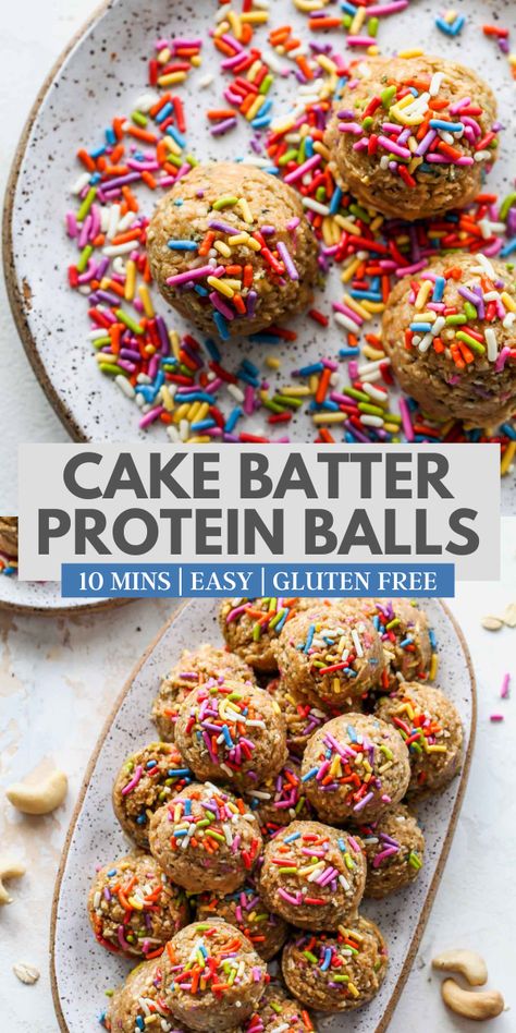 Cake Batter Protein Balls, Birthday Cake Protein Balls, Protein Cake Pops, Cake Protein Balls, Healthy Birthday Cake, Birthday Cake Protein, Cake Batter Protein, Healthy Birthday Cakes, Healthy Birthday