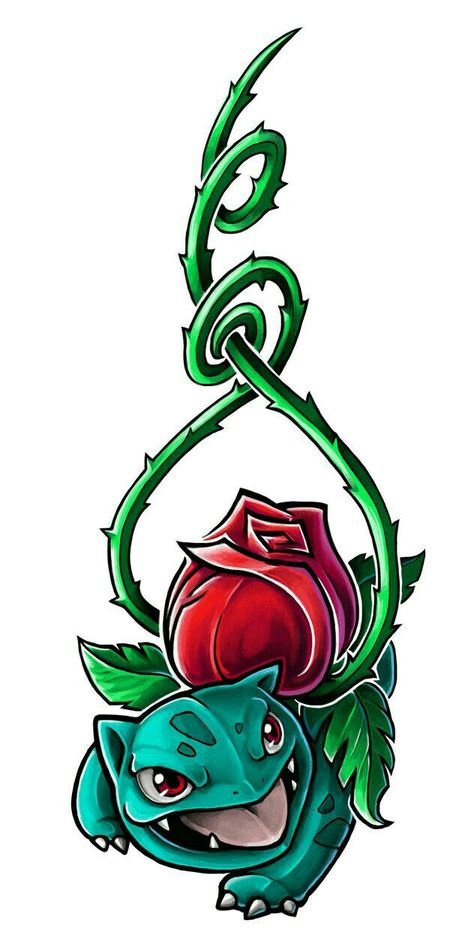 Vine Whip, Pokemon Bulbasaur, First Pokemon, Love Pokemon, Pokemon Tattoo, Gothic Rose, Gaming Tattoo, T Shirt Logo, Beauty Tattoos