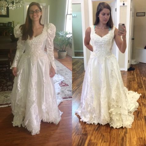 Wedding Dress – ashleigh elizabeth Vintage Wedding Dress Transformation, Redo Mothers Wedding Dress, 90s Wedding Dress Redone, Altering Moms Wedding Dress, Altered Wedding Dress Before And After, Altered Vintage Wedding Dress, Vintage Wedding Dress Alterations, 80s Wedding Dress Redone, Old Wedding Dress Redesign