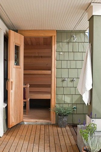 Gym Photos Sauna Design, Pictures, Remodel, Decor and Ideas Cta Design, Gym Design Ideas, Building A Sauna, Sauna Shower, Master Suite Addition, Traditional Patio, Sauna House, Indoor Sauna, Craftsman Cottage