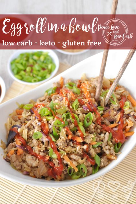 Paleo Pork Egg Roll in a Bowl (Crack Slaw) | Peace Love and Low Carb Peace Love And Low Carb, Pork Egg Rolls, Paleo Pork, Ground Pork Recipes, Egg Roll In A Bowl, Easy One Pot Meals, Meal Prep Bowls, Egg Roll, Low Carb Dinner