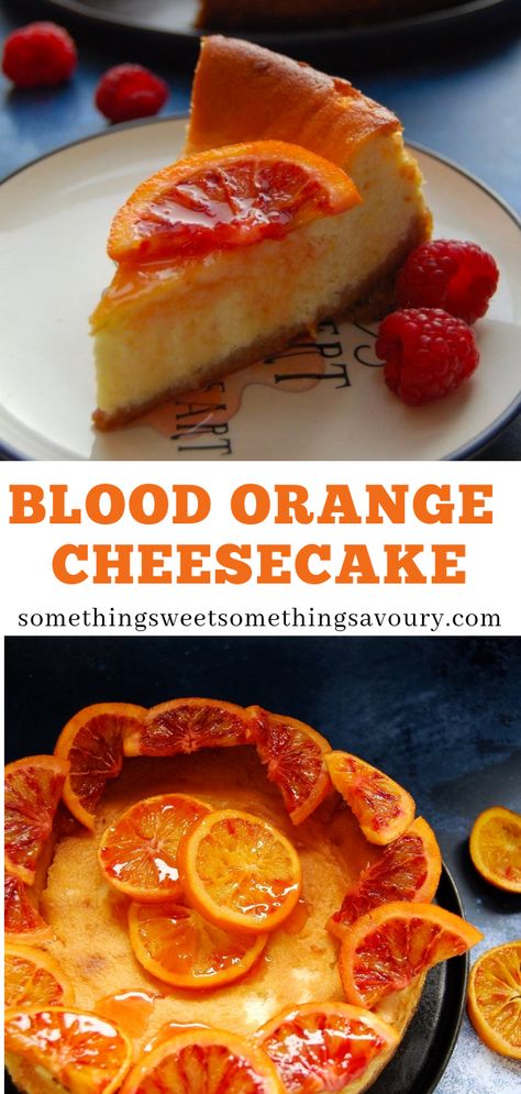 This creamy baked blood orange cheesecake is a stunning but simple dessert that showcases blood oranges beautifully! Blood Orange Cheesecake, Blood Orange Dessert Recipes, Orange Cheesecake Recipes, Cheesecakes Recipes, Orange Recipes Dessert, Blood Orange Recipes, Orange Cheesecake, Orange Dessert, Orange Season