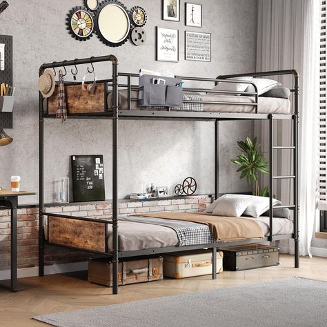 PRICES MAY VARY. 2-in-1 Convertible Bunk Bed: The bunk bed can be converted into two separate single beds to meet your different needs. It can be used in workers' dormitories, school dormitories, or as a children's bunk bed. The space-saving design is ideal for bedrooms. Sturdy: The heavy-duty bunk bed features a metal frame structure, making the bed frame more stable, with a weight capacity of up to 440 pounds (lower bed) / 330 pounds (upper bed). The reliable metal bed frame is suitable for ch School Bedroom, Metal Bunk Bed, Twin Size Bed, Bed Twin, Metal Bunk Beds, Twin Bunk Beds, Bunk Bed, Vintage Brown, Bunk Beds