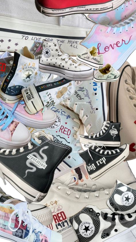 #taylorswift #converse #eras Taylor Swift Converse, Taylor Swift Shoes, Cute Converse Shoes, Cute Converse, Shoes Converse, Embroidered Shoes, Eras Tour, Converse Shoes, Taylor Swift