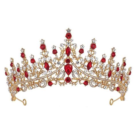 Red And Gold Lightweight Metal Alloy. 6 Inch With Red And Clear Rhinestones. Excellent Quality! New In Plastic From Manufacturer From My Local Bridal Shop! Royal Queen Crown, Quinceanera Crown, Red Quince, Crystal Wedding Tiaras, Prom Birthday, Crown For Women, Crystal Hair Accessories, Gold Tiara, Tiara Hairstyles