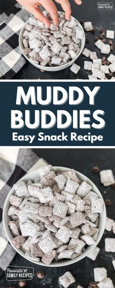 Muddy Buddies are super easy to make and they taste great. These 15-minute crunchy and satisfying Classic Muddy Buddies are made with Chex Mix cereal, peanut butter, chocolate, and powdered sugar. They’re always a hit at potlucks - and you’ll be the hit of your next party when you bring them along! Peanut Butter Chex Mix Recipes, Chex Muddy Buddies Recipe, Peanut Butter Muddy Buddies, Muffins Apple, Muddy Buddies Recipe, Butter Bites, Muddy Buddy, Easy Potluck, Peanut Butter Bites