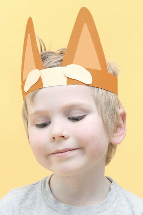 Download the Bluey party hats.  Choose from Bingo, Bluey, Chloe, Coco, Lucky and MacKenzie or make them all. Bluey Bingo Headband, Diy Bingo And Bluey Costume, Bluey Party Hats, Bluey Headbands, Bluey Craft, Bluey Decorations, Bluey Crafts, Bingo Bluey, Bingo Party