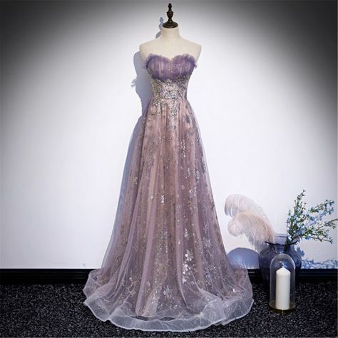 Violet Quinceanera Dresses, Tulle Long Prom Dress, Light Purple Dress, Strapless Evening Dress, Long Formal Dress, Prom Dress Inspiration, Sequin Prom Dresses, Long Prom Dress, Quinceanera Dresses