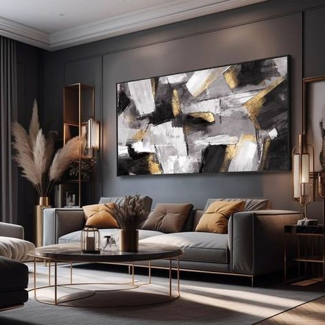 Black And Gold Living Room, Gold Living, Gold Living Room, Black And Gold, Living Room Decor, Room Decor, Wall Decor, Living Room, Bedroom