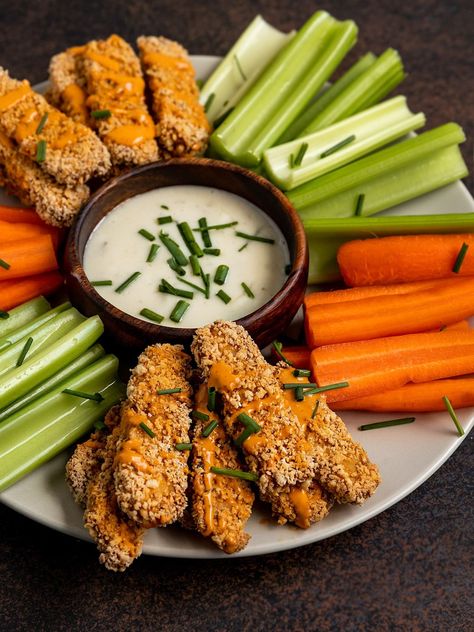 Tempeh Wings, Buffalo Tempeh, Vegan Buffalo Sauce, Baked Tempeh, Salad Topping, Veggie Main Dishes, Homemade Buffalo Sauce, Vegan Snack Recipes, Easy To Make Appetizers