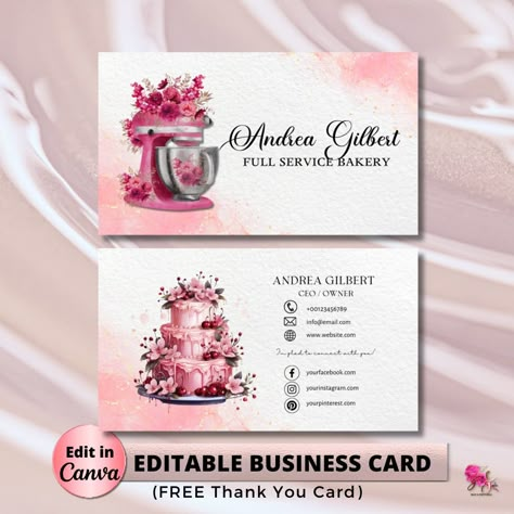 Bakery Business Cards Templates, Bakery Business Plan, Home Bakery Business, Bakery Business Cards, Baking Equipment, Free Thank You Cards, Visiting Card Design, Cake Logo, Cake Decorating Designs