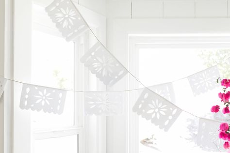 diy: papel picado banner — Amber Thrane Papel Picado Diy, Diy Papel Picado, Mexican Paper Banner, Choco Taco, Picado Banner, Paper Grocery Bags, Fiesta Birthday Party, Fiesta Party Decorations, Mexican Party Theme