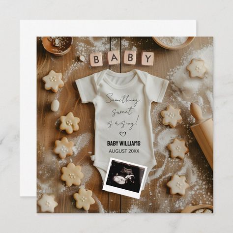 Digital Baking Baby Announcement Card Baking Baby Announcement, Baking Pregnancy Announcement, Summer Pregnancy Announcement, Baby Announcement Card, Digital Baby Announcement, Baking Equipment, Pregnancy Announcement Cards, Baby Announcement Cards, Baby Announcements