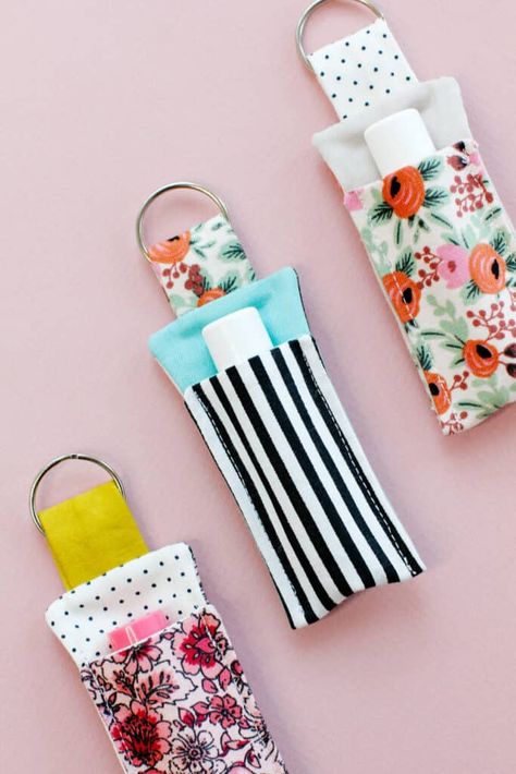 DIY Chapstick Holder - Lip Balm Keychain Sewing Pattern - see kate sew Diy Chapstick Holder, Diy Chapstick, Keychain Sewing, Sewing To Sell, Whole Cloth Quilts, Sewing Machine Projects, Sewing Projects Free, Lip Balm Holder, Small Sewing