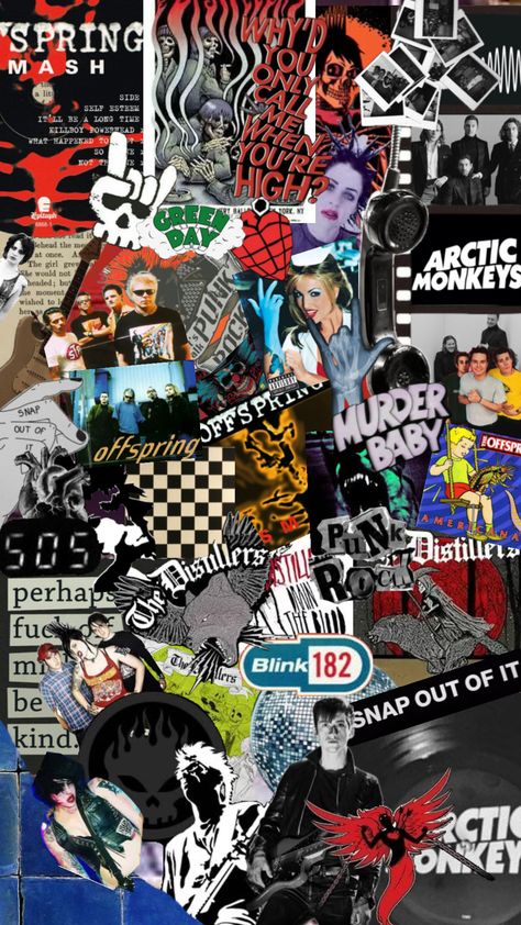 Punk Aesthetic Wallpaper, Blink 182 Wallpaper, Pop Punk Aesthetic, Rock Collage, Pop Punk Music, 2000s Wallpaper, Punk Wallpaper, Skate Punk, Insane Clown Posse