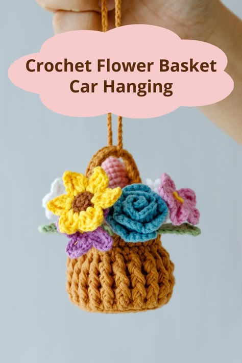 Crochet Flower Basket Car Hanging|hookok Crochet Flower Basket, Mushroom Amigurumi, Crochet Car, Crochet Flowers Free Pattern, Crochet Keychain Pattern, Pola Amigurumi, Crochet Plant, Crochet Amigurumi Free, Car Hanging