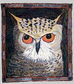 Owl: Louisa Creed rag rug Owl Hooked Rug, Pond Party, Rug Punching, Limbal Ring, Hook Rugs, Bird Rug, Artistic Ideas, Latch Hook Rugs, Hand Hooked Rugs