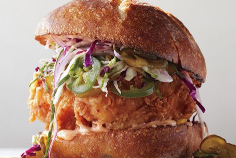 Find the recipe for Fried Chicken Sandwich with Slaw and Spicy Mayo and other bread recipes at Epicurious.com Spicy Mayo Recipe, Fried Chicken Sandwiches, Monte Cristo Sandwich, Chicken Sandwiches, Fried Chicken Sandwich, Spicy Mayo, Chapati, Chicken Sandwich, Wrap Sandwiches