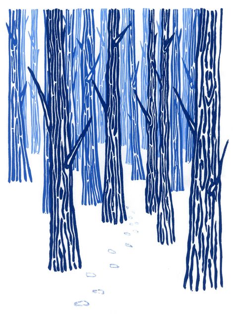 "Winter Woods" is a limited edition block print of a forest blanketed in snow with footprints leading into the woods. Who was here before? Were they human or another animal? Were they walking deeper into the woods or coming out? Where were they headed and why? Even if you’re not a highly skilled tracker, you can come up with a good story. This print is perfect for anyone who loves nature, winter, or mysteries. Printed on white handmade paper (archival and acid-free) with lightfast ink. Gwen Frostic Prints, Winter Block Print, Block Print Christmas Card, Holiday Linocut, Winter Linocut, Tree Linocut, Nature Winter, Cards Homemade, Print Christmas Card