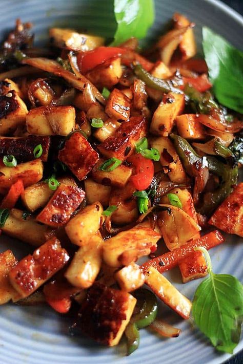 Thai Basil Tofu Stir Fry Recipe | Cook Click N Devour!!! Tofu Basil Stir Fry, Tofu Thai Basil, Thai Basil Eggplant Tofu, Thai Basil Tofu Recipes, Tofu Eggplant Stir Fry, Thai Basil Uses, Thai Basil Tofu Stir Fry, Basil Tofu Recipes, Thai Basil Tofu