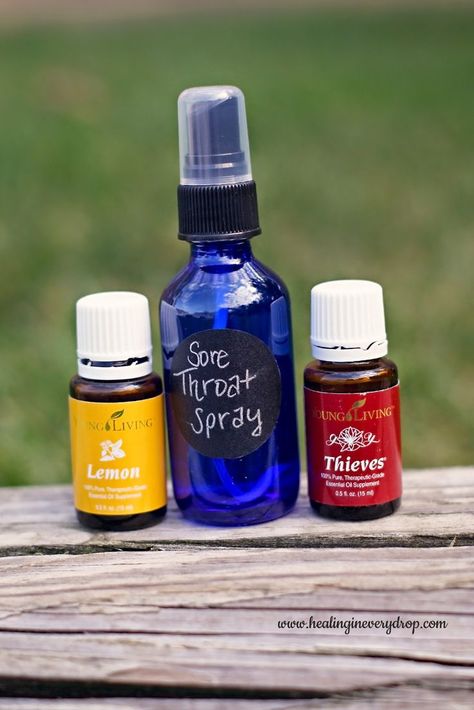 Sore Throat Spray- From http://healingineverydrop.com- -1/8 oz. Vodka -1 1/2 oz. Purified Water -15 drops Young Living Thieves Essential Oil Blend -5 drops Young Living Lemon Essential Oil -2 tsp. raw honey -2 oz. glass spray bottle- Mix together and store in a 2 oz. dark glass spray bottle. Just shake & spray 1-2 squirts on the back of the throat for soothing relief. Itch Remedies, Sore Throat Spray, Young Living Lemon Essential Oil, Young Living Lemon, Young Living Oils Recipes, Young Living Thieves, Throat Spray, Thieves Essential Oil, Essential Oil Remedy