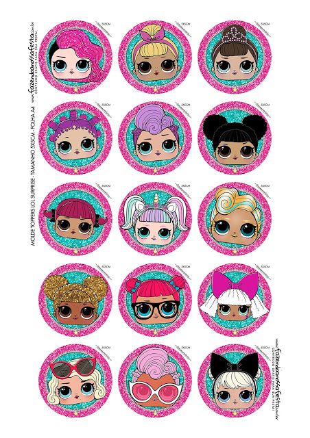 LOL Surprise: Free Printable Toppers for Cupcakes. Suprise Birthday, Lol Doll Cake, Cupcake Toppers Free, Doll Birthday Cake, Edible Cake Decorations, Cupcake Toppers Printable, Labels Printables Free, Glitz And Glamour, Doll Party