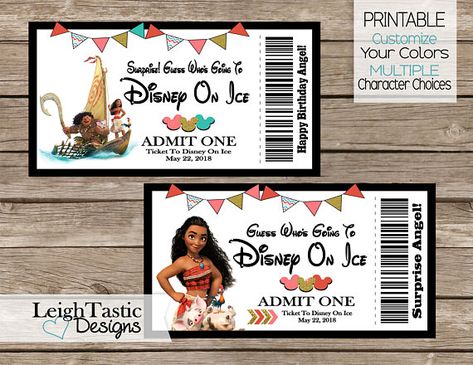 how about a personalised Disney on ice tickets from etsy that make your childs surprise special Disney On Ice Surprise Ideas, Disney Trip Surprise, Surprise Ideas, Moana Birthday Party, Disney On Ice, Moana Birthday, Disney Ideas, Movie Tickets, Disney Trip